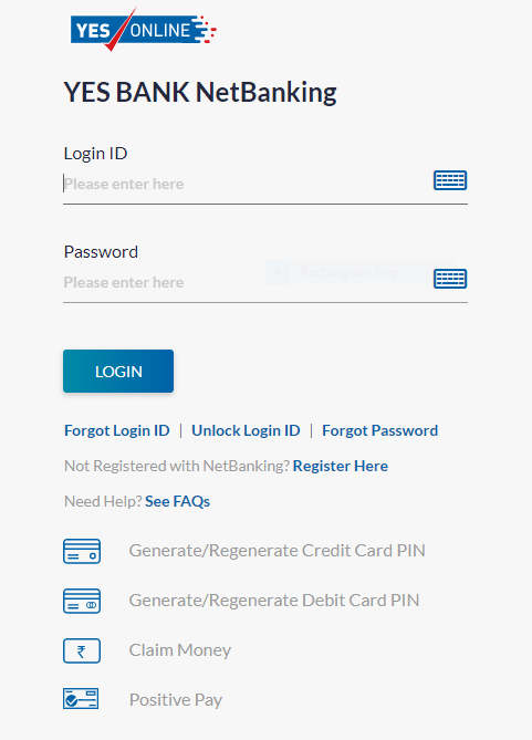 Yes Bank Net Banking Login Area