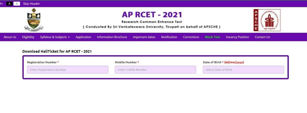 Download APRCET Hall Ticket 2021 on sche.ap.gov.in