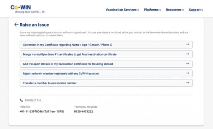 CoWIN Covid-19 Vaccination Certificate Correction Process